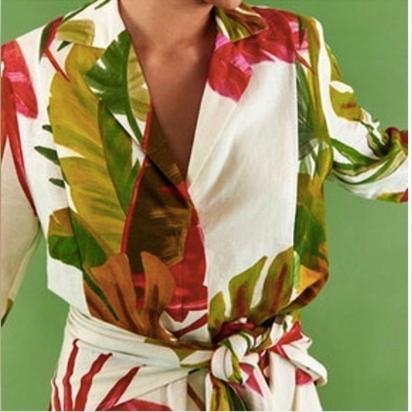 FARM Rio Spring Forest Floral Front Wrap Long Sleeve Shirt Mini Dress NEW Small - Picture 6 of 14